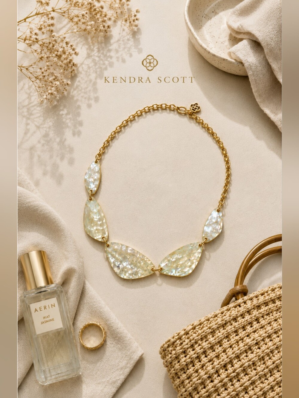 EUC Kendra Scott McKenna Iridescent White Abalone Statement Necklace in Gold